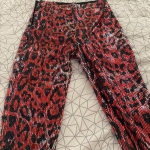 Red cheetah sequined pants